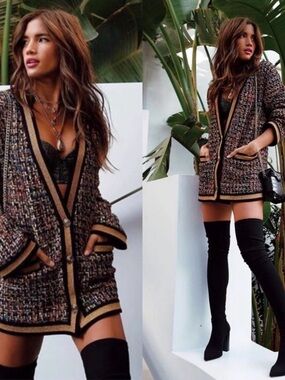 RONNY KOBO Multicolor Woven Brinn Metallic Cardigan Tweed Jacket Size Small VGUC